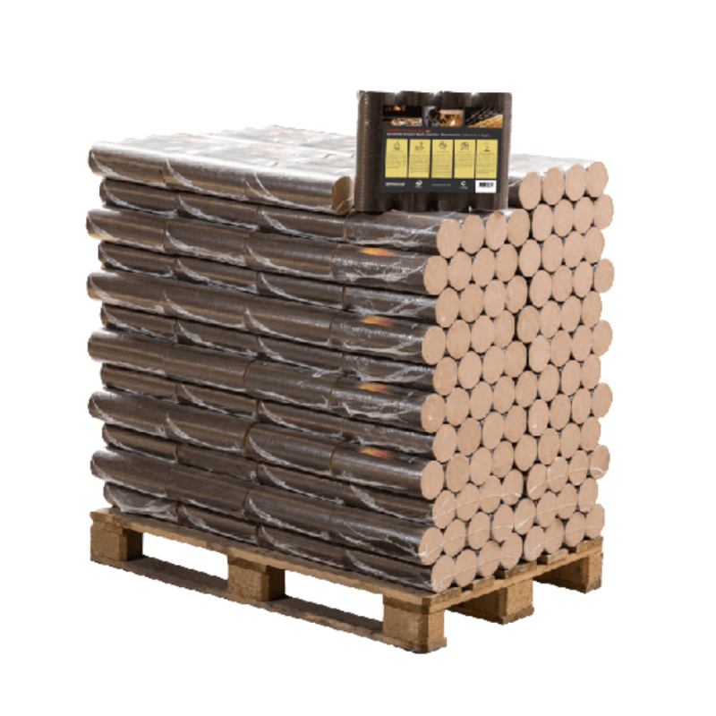 Bricchetti di Legno Cilindrici 100% Faggio Tondi DIN+ – Confezione da 10 kg (Bancale da 96 Pacchi / 960 kg)