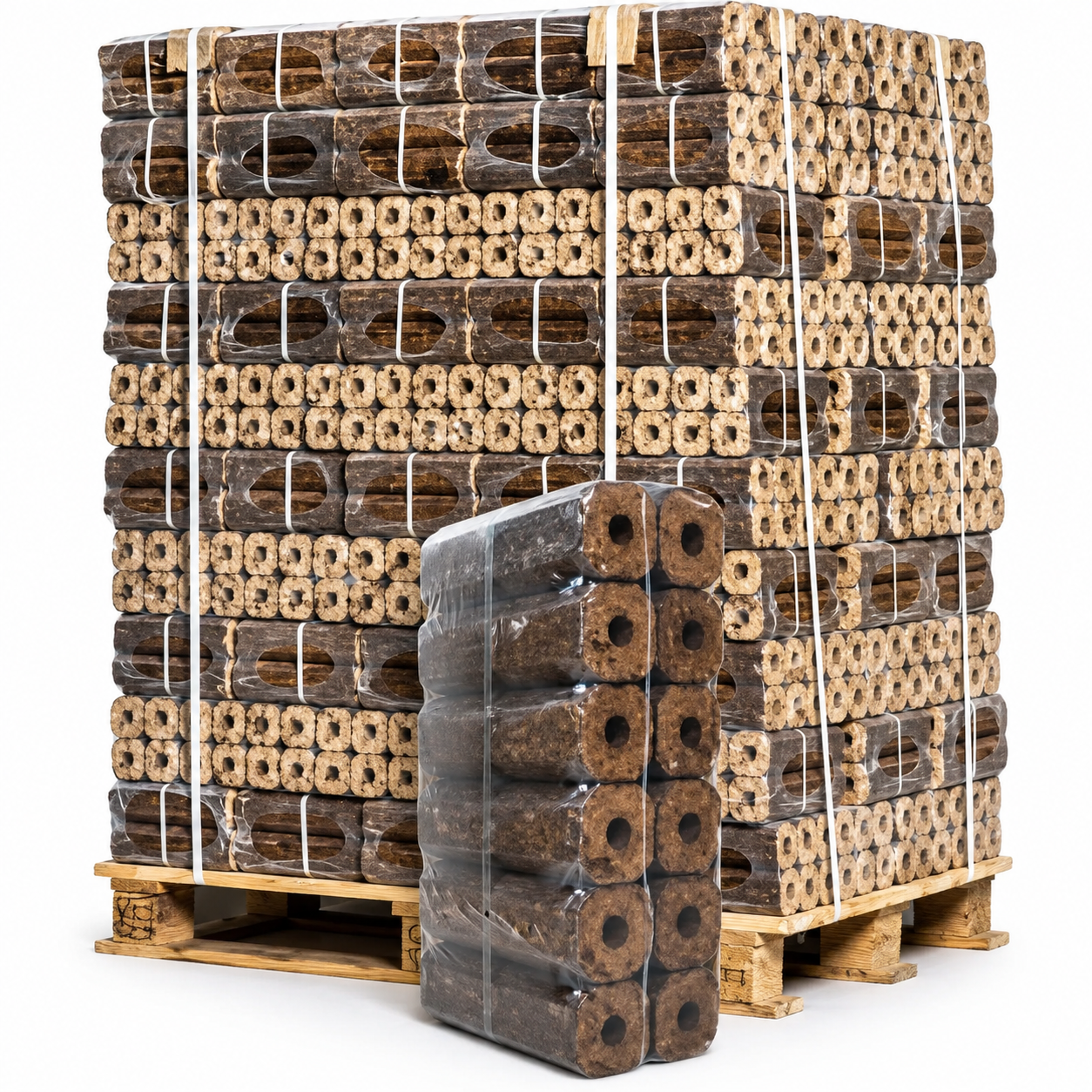 Bricchetti di Legno Pini Kay di Quercia e Faggio DIN+ – Sacco da 10 kg (Bancale da 96 Sacchi / 960 kg)