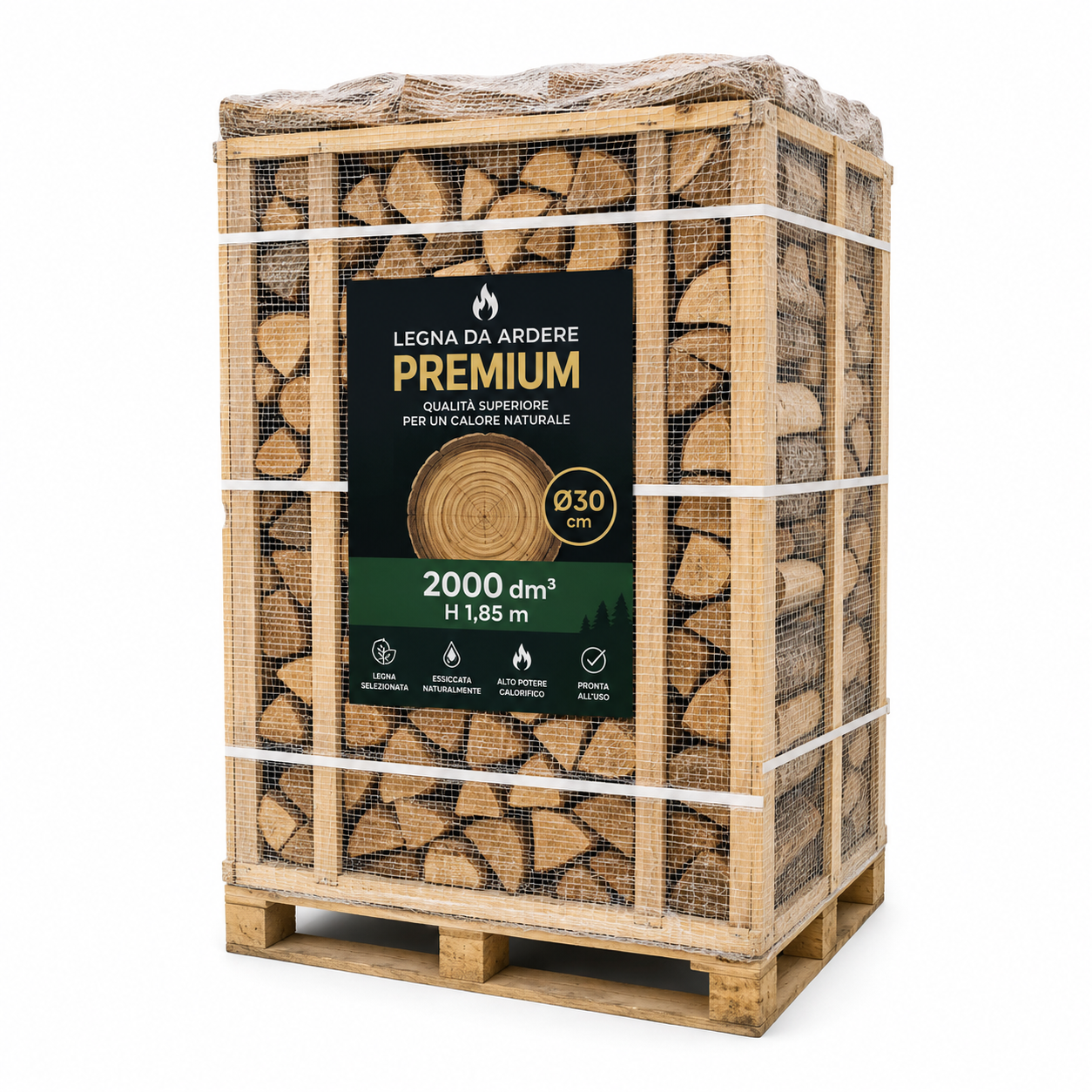 Legna da Ardere Premium in Pallet Ø30 – 2000 dm³ – H 1,85 m